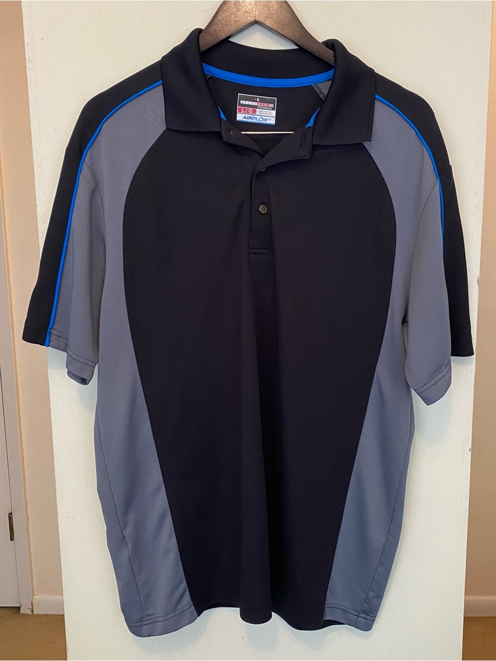 Grand Slam Performance Air Flow Mens Short Sleeve Golf Polo Shirt L Black Gray